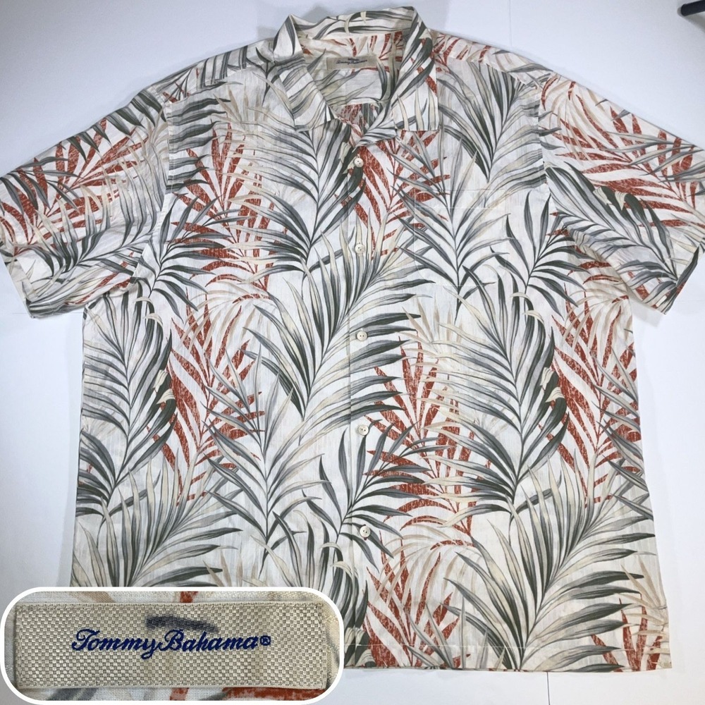 Tommy Bahama Men's Button Down Shirt‎ Tropical Palm Leaf Print 3XL Silk Blend